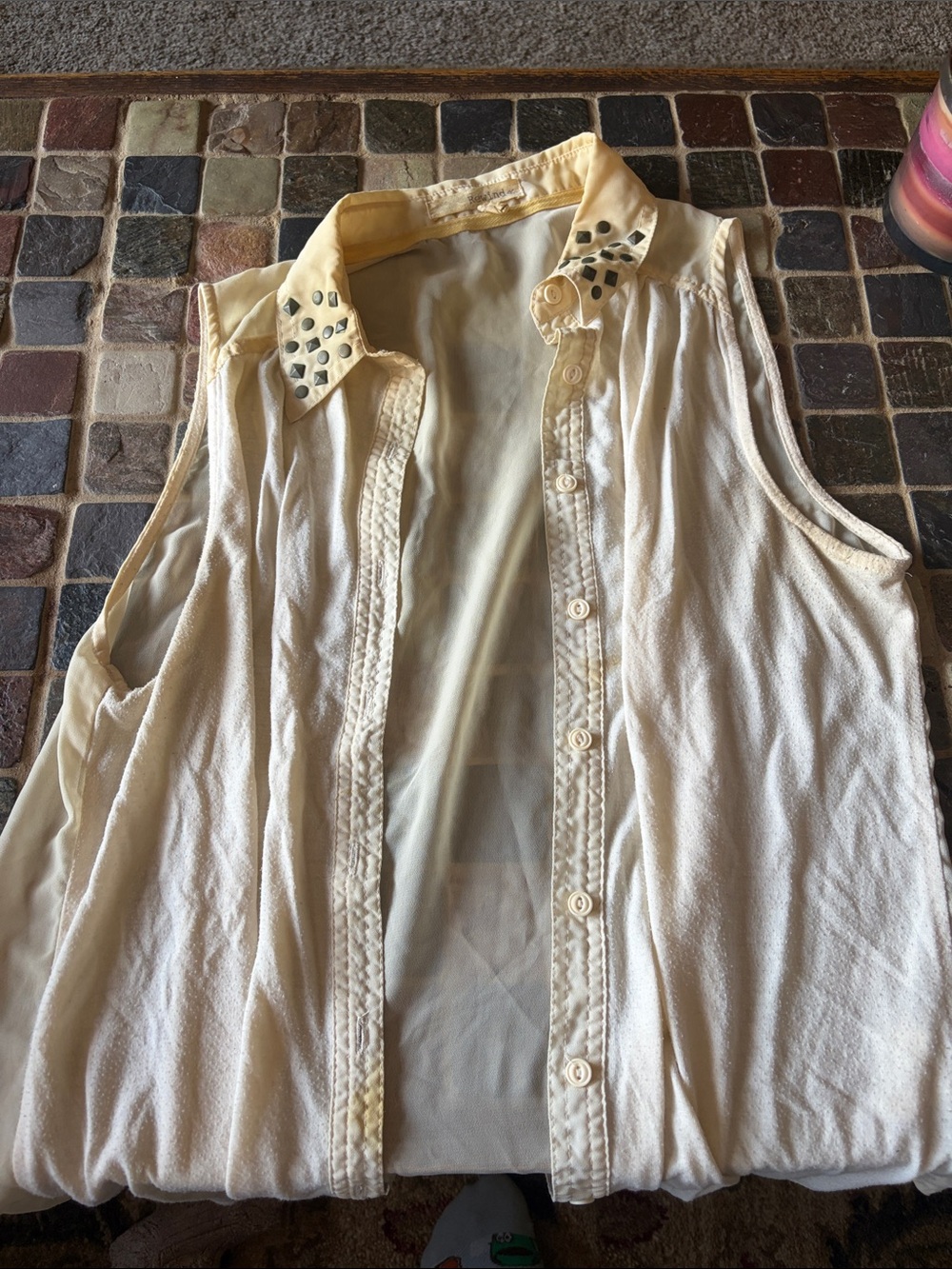 Rewind Cream Stud-Detail Sleeveless Button-Down Top